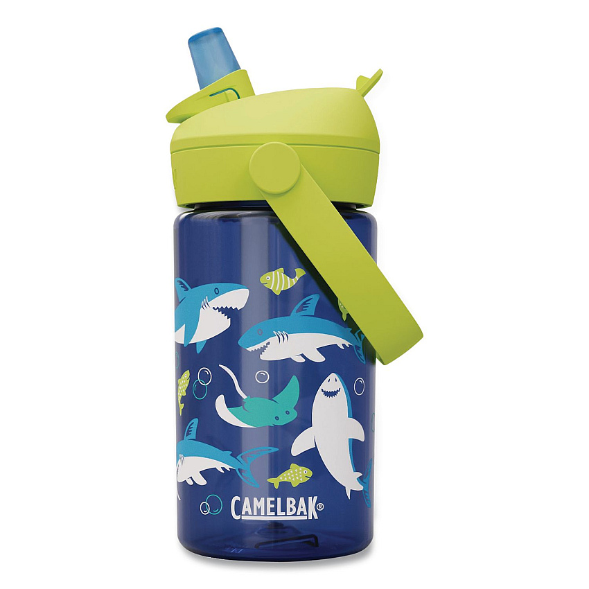 CamelBak Thrive FlipStraw Plastic Water Bottle, 14 oz, Sharks and Rays Design, Blue/Yellow (2860403041)