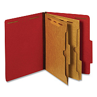 Pendaflex Heavy-Duty Pressboard Classification Folder, Expands 2.5", 2 Full-Pocket Dividers, 6 Fasteners, Letter Size, Red, 10/Box (24082P)