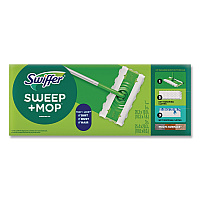 Swiffer Sweep and Mop 2-in-1 Dry + Wet Floor Mopping and Sweeping Kit, 12.4 x 2.95 Mop Head, Silver Plastic Handle (16516KT)