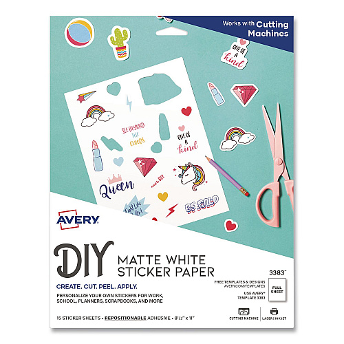 Avery Multipurpose Sticker Project Paper, Inkjet, 8.5 x 11, 15 Sheets/Pack (3383)