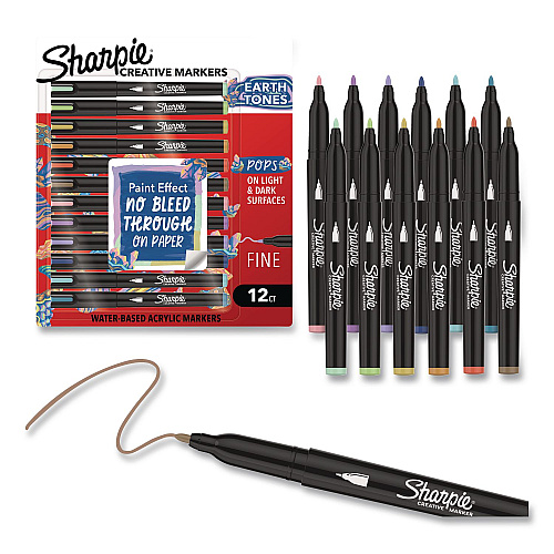 Sharpie Creative Markers, Earth Tones, Fine Bullet Tip, Assorted, 12/Pack (2209901)