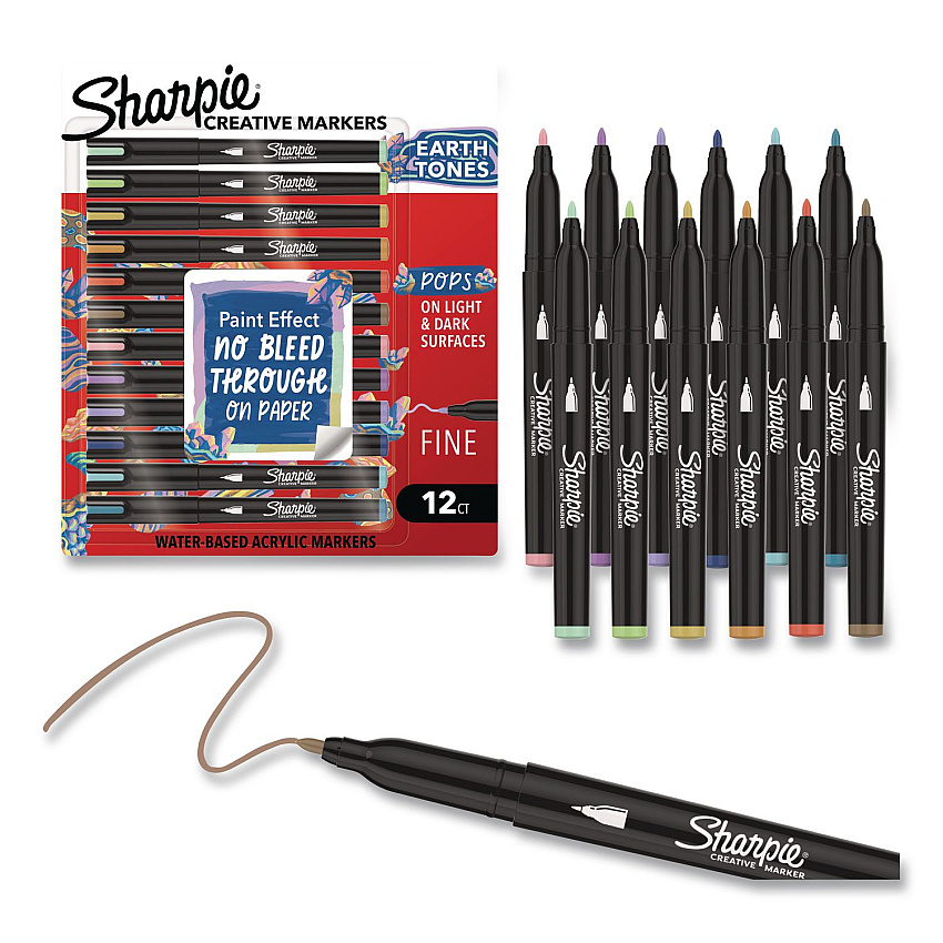 Sharpie Creative Markers, Earth Tones, Fine Bullet Tip, Assorted, 12/Pack (2209901)