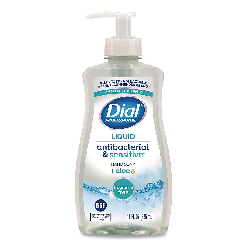 Dial Antibacterial and Sensitive Fragrance-Free Liquid Hand Soap, Unscented, 11 oz Pump Bottle (35476EA)