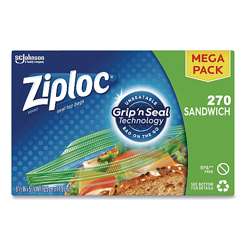 Ziploc Sandwich Seal Top Bags, 6.5" x 5.88", Clear, 270/Box (383217)