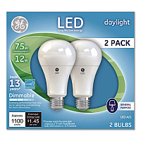 GE LED Dimmable A21 Light Bulb, 12 W, Daylight, 2/Pack (66117)