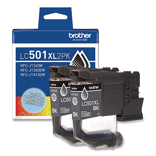 Brother LC501XL2PKS High-Yield Ink, 500 Page-Yield, Black, 2/Pack