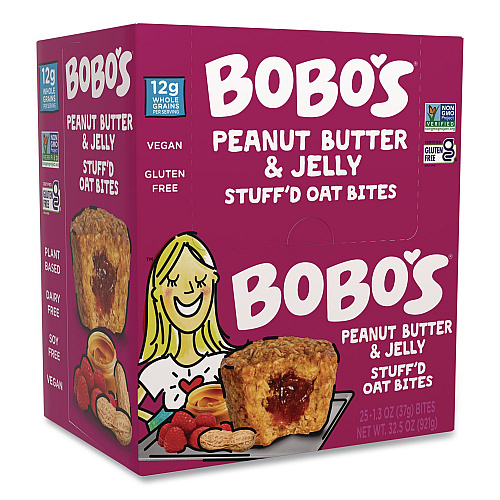 Bobo's Stuff'd Oatmeal Bites, Peanut Butter and Jelly, 1.3 oz Individually Wrapped, 25/Box (00216)