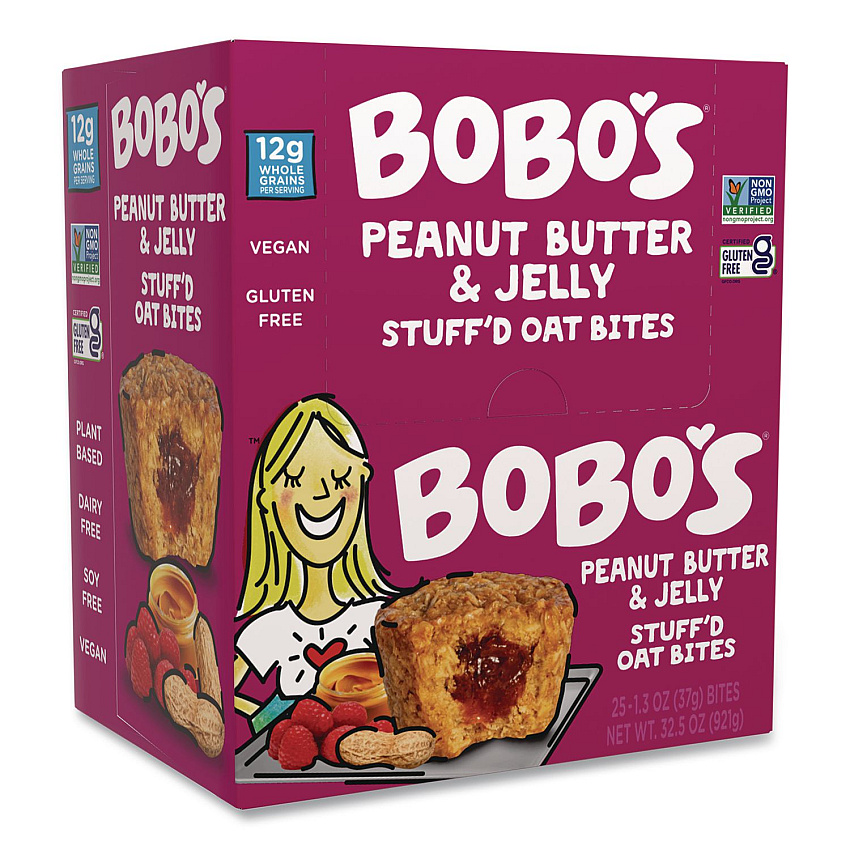 Bobo's Stuff'd Oatmeal Bites, Peanut Butter and Jelly, 1.3 oz Individually Wrapped, 25/Box (00216)