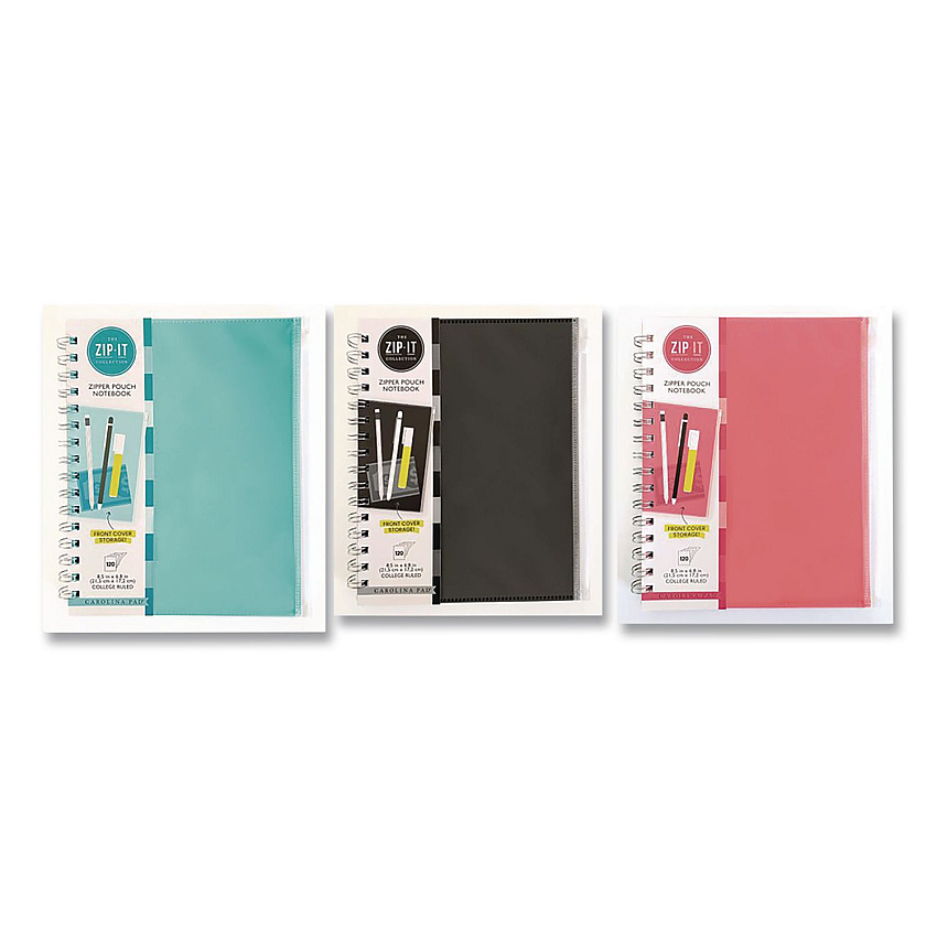 Carolina Paper Zip-It Ideal Notebook, 1-Subject, Medium/College Rule, Randomly Assorted Cover Colors, (120) 8.5 x 6.8 Sheets (55025)