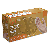 X3 by AMMEX Industrial Vinyl Gloves, Powder-Free, X-Large, 3 mil Thick, 9.5" Long, Clear, 100/Box (GPX348100)