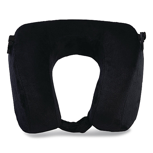Brookstone Memory Foam Fleece Travel Pillow, One Size Fits Most, 9.84 x 4.1 x 9, Black (BNPM0002)