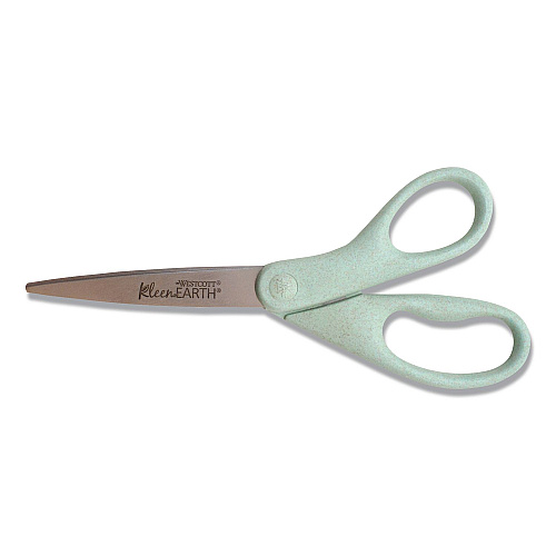 Westcott KleenEarth Rice Husk Scissors, Pointed Tip, 8" Long, Straight Sage Blue Handle (17350)