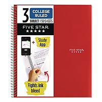 Five Star Wirebound Notebook, 3-Subject, Medium/College Rule, Fire Red Cover, (150) 11 x 8.5 Sheets (72065)