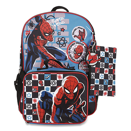 Bioworld Spiderman Kids 5-Piece Backpack Set, 16", Multicolor (B1B7XT6USMSB)