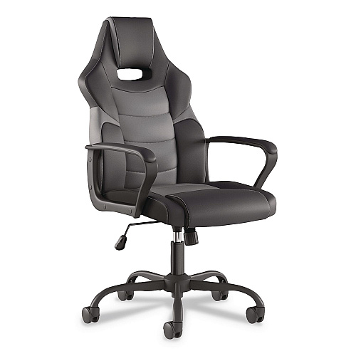 Emerge Vector Luxura Faux Leather Gaming Chair, Supports Up to 275 lbs, Black/Gray Seat, Black/Gray Back, Black Base (61108)
