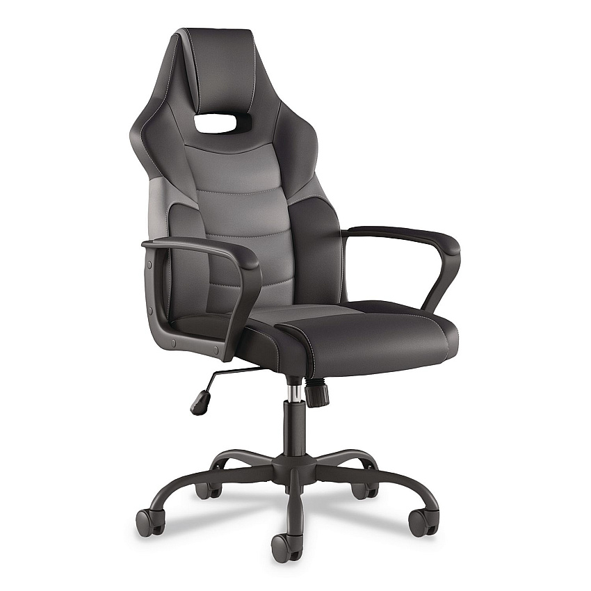 Emerge Vector Luxura Faux Leather Gaming Chair, Supports Up to 275 lbs, Black/Gray Seat, Black/Gray Back, Black Base (61108)