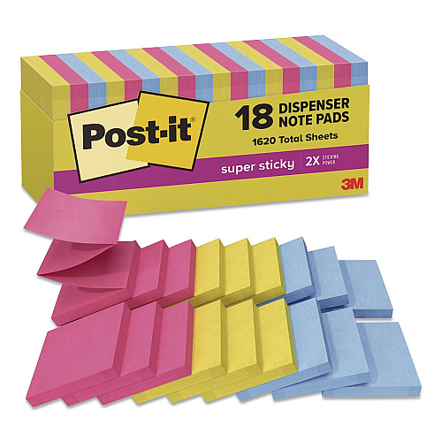 Post-it Pop-up Notes Summer Joy Collection Colors, Cabinet Pack, 3" x 3", Assorted Colors, 90 Sheets/Pad, 18 Pads/Pack (R33018SSJOYC)