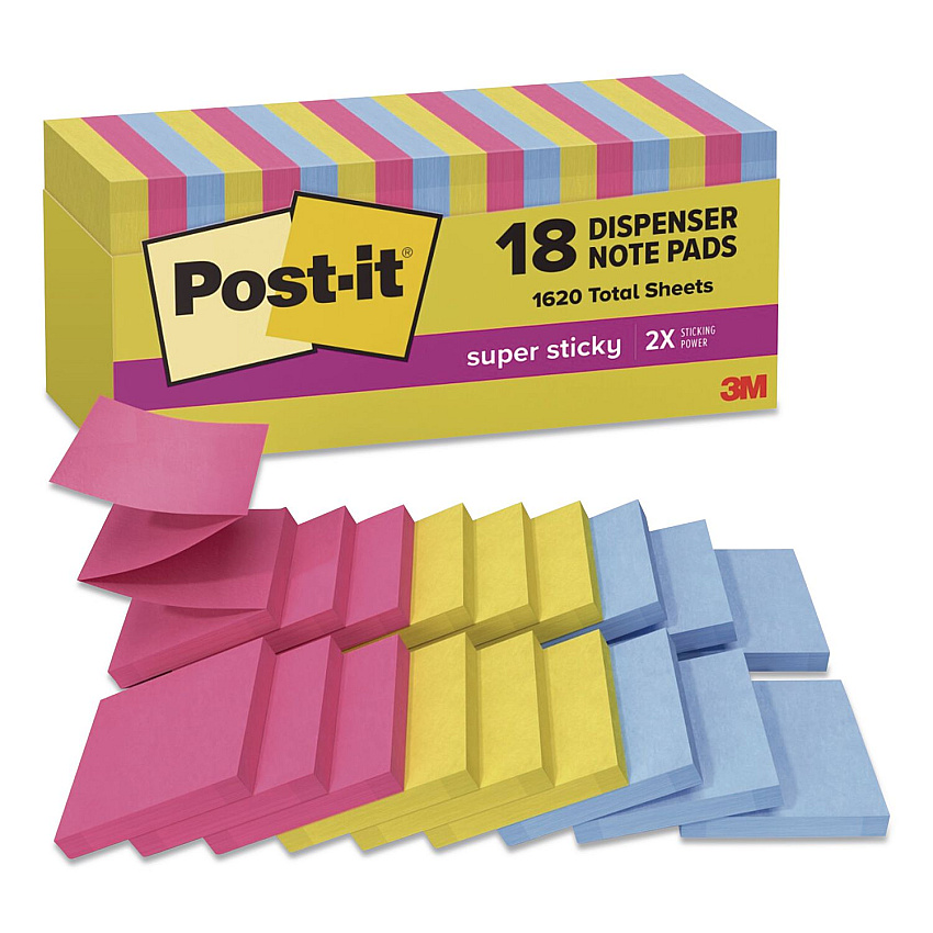 Post-it Pop-up Notes Summer Joy Collection Colors, Cabinet Pack, 3" x 3", Assorted Colors, 90 Sheets/Pad, 18 Pads/Pack (R33018SSJOYC)