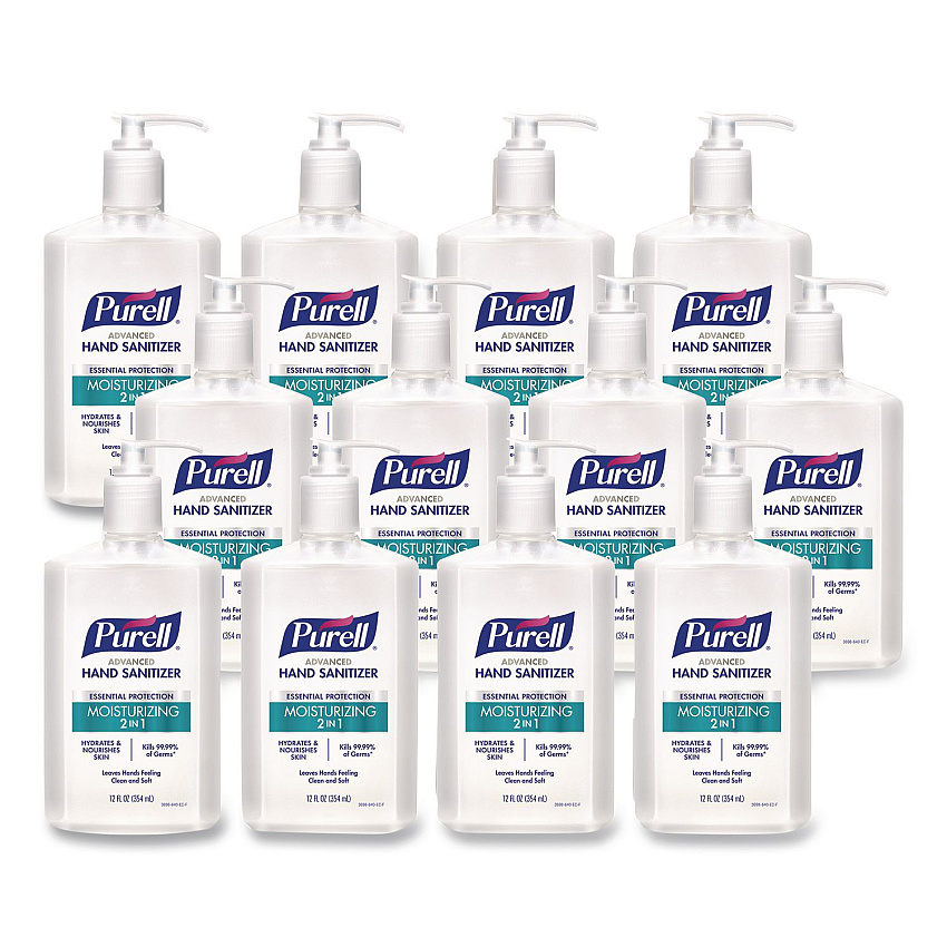 PURELL 2 in 1 Moisturizing Advanced Hand Sanitizer Gel, 12 oz Pump Bottle, Clean Scent, 12/Carton (369812CT)