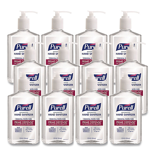 PURELL Prime Defense Advanced 85% Alcohol Gel Hand Sanitizer, 12 oz Pump Bottle, Clean Scent, 12/Carton (369912CT)
