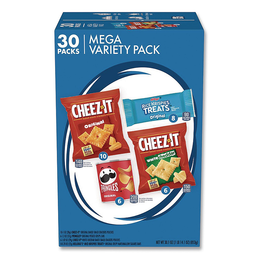 Mega Variety Pack, Cheez-Its, Pringles, Rice Krispies, Individually Wrapped, 30/Box (KEE00149)