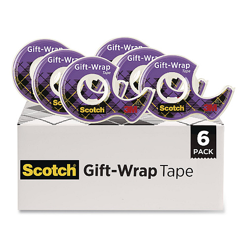 Scotch Gift Wrap Tape with Dispenser, 1" Core, 0.75" x 50 ft, Clear, 6/Pack (615SIOC)