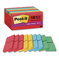 Post-it Pads in Playful Primary Collection Colors, 1.88" x 1.88", Assorted Colors, 90 Sheets/Pad, 18 Pads/Pack (62218SSANCP)