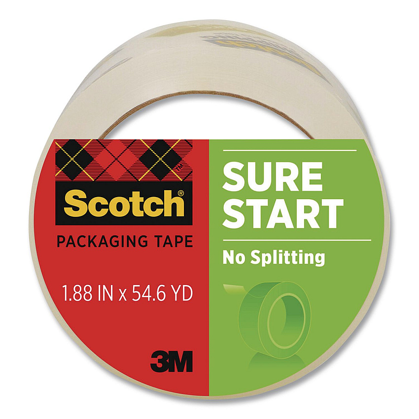 Scotch Sure Start Packaging Tape, 3" Core, 1.88" x 54.6 yds, Clear (3450)