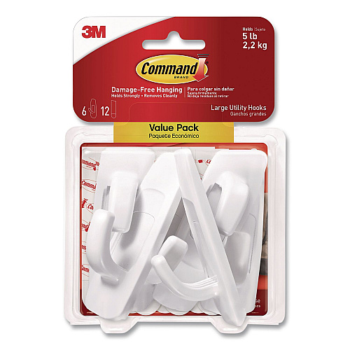 Command Large Utility Hooks, Plastic, White, Supports 5 lb, 6/Pack (170036ES)
