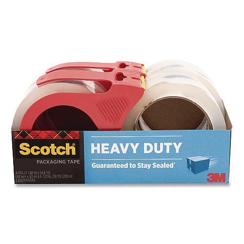 Scotch Heavy-Duty Packaging Tape with 2 Dispensers, 3"Core, 1.88" x 54.6 yds, Clear, 4 Rolls/Pack (385042RD)
