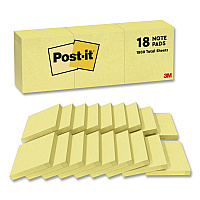 Post-it Original Pads in Canary Yellow, Note Ruled, 3" x 3", 100 Sheets/Pad, 18 Pads/Pack (654144YW)