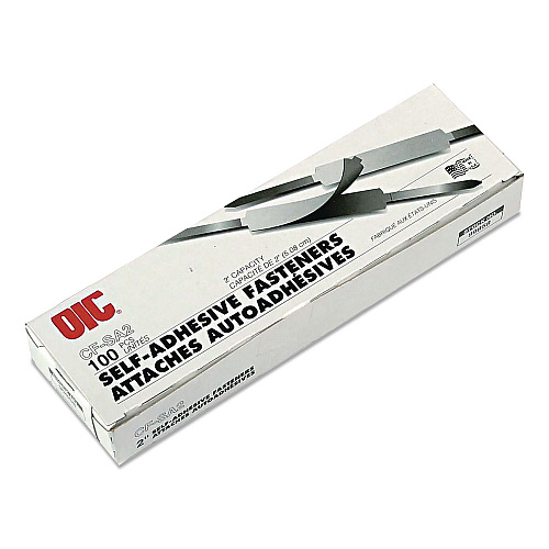 Officemate Self-Adhesive Two-Prong Folder Fasteners, 2" Capacity, 2.75" Center to Center, Matte Silver, 100/Box (526012)