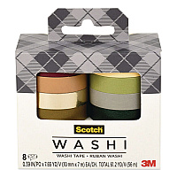 Scotch Washi Tape, Solid Earth, 0.39" x 7.69 yd, Assorted Colors/Finishes, 8 Rolls/Pack (C10178SOL3)