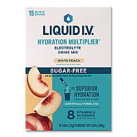 LIQUID I.V. Sugar-Free Hydration Multiplier, 0.45 oz Stick, Sugar-Free White Peach, 15/Pack (EHC28674)