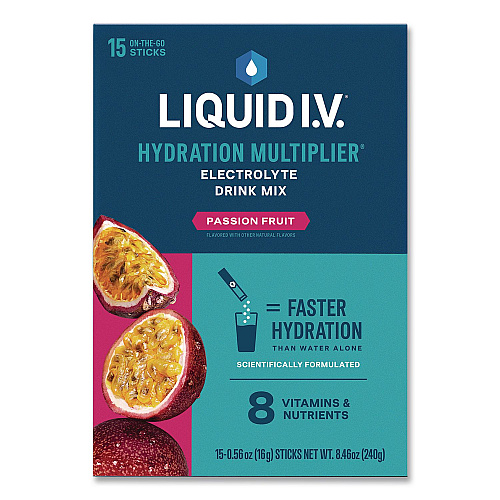 LIQUID I.V. Hydration Multiplier, Passion Fruit, 0.56 oz Stick, 15/Pack (EHC47496)