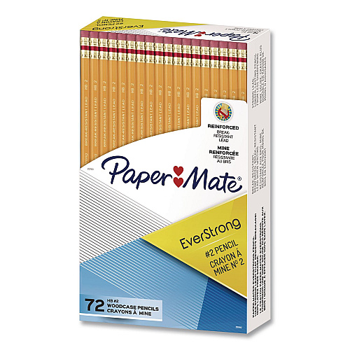 Paper Mate EverStrong #2 Woodcase Pencils, HB (#2), Black Lead, Yellow Barrel, 72/Pack (2105642)