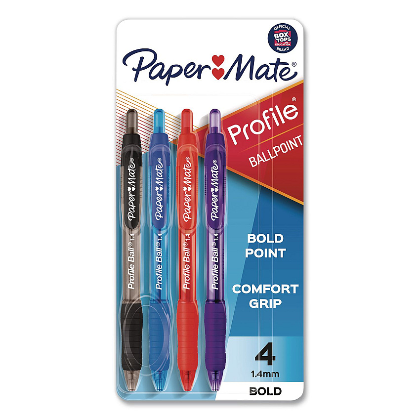 Paper Mate Profile Ballpoint Pen, Retractable, Bold 1.4 mm, Assorted Ink and Barrel Colors, 4/Pack (196066389473)