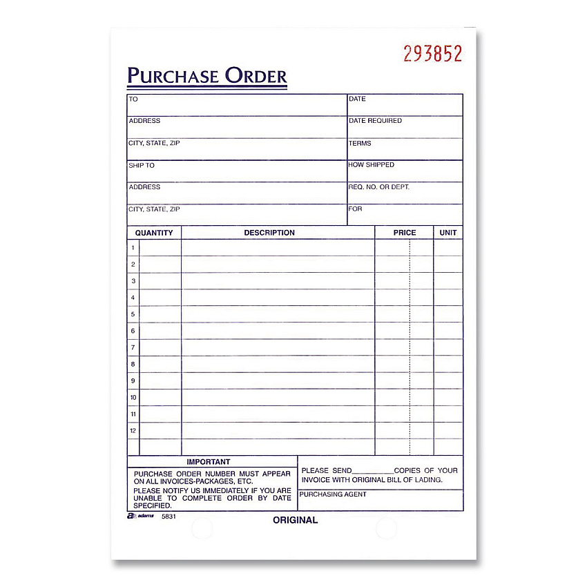 Adams Multipart Purchase Order Pad, Three Part Carbonless, 5.56 x 8.44, 50 Forms Total (TC583110EA)