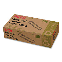 Acco Recycled Jumbo Paper Clips, Smooth, Silver, 100/Box, 50 Boxes/Carton (72525CT)