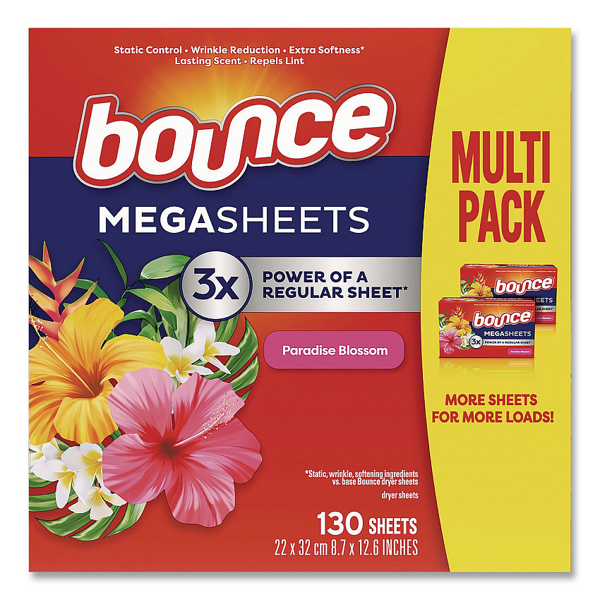 Bounce Fabric Softener Sheets, Paradise Blossom Scent, 130 Sheets/Pack (05151PK)