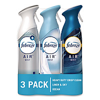 Febreze AIR Variety Pack, Heavy-Duty Crisp Clean/Linen and Sky/Ocean, 8.8 oz Aerosol Spray, 3/Pack (10677)