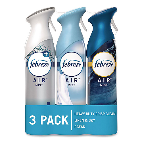 Febreze AIR Variety Pack, Heavy-Duty Crisp Clean/Linen and Sky/Ocean, 8.8 oz Aerosol Spray, 3/Pack (10677)