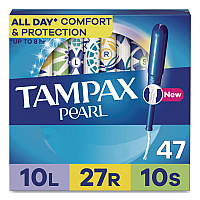 Tampax Pearl Tampons, Light/Regular/Super Absorbency, 47/Pack (71447)