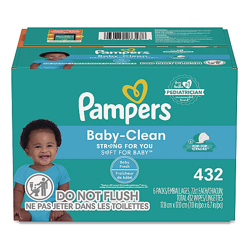 Pampers Baby-Clean Wipes, 6.7 x 7, Baby Fresh, White, 72 Wipes/Pack, 6 Packs/Carton (73278)