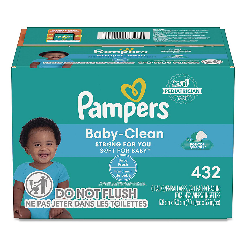 Pampers Baby-Clean Wipes, 6.7 x 7, Baby Fresh, White, 72 Wipes/Pack, 6 Packs/Carton (73278)