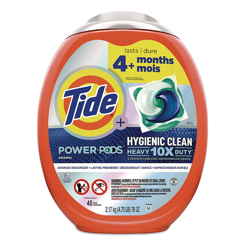 Tide Hygienic Clean Heavy 10x Duty Power PODS, HE Compatible, Original, 45 Pods/Tub (91630)