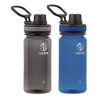 TAKEYA Tritan Plastic Water Bottle, 18 oz, 1 Royal Bottle, 1 Black Bottle, 2/Pack (51464)