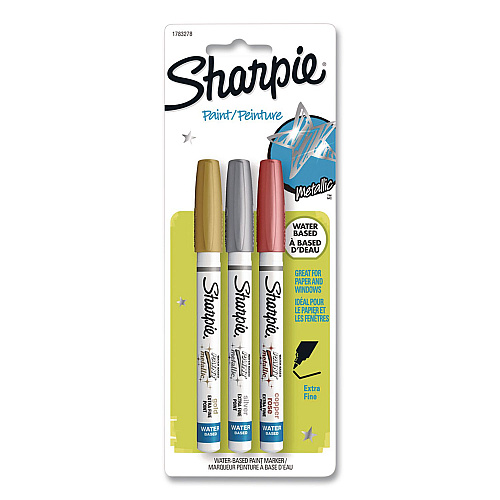 Sharpie Water-Based Paint Markers, Extra-Fine Tip, Assorted Metallic Colors, 3/Pack (1783278)