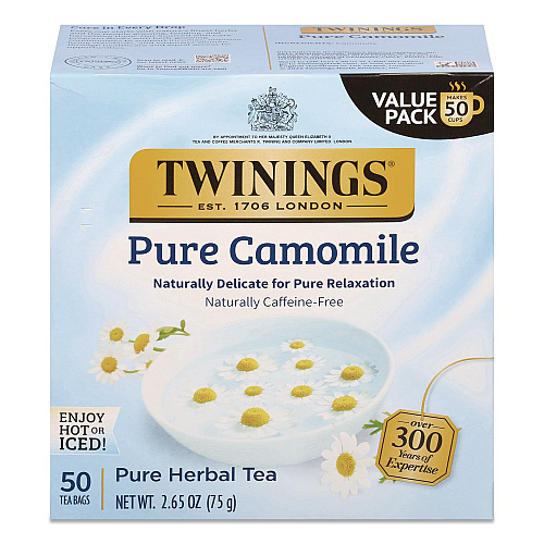 TWININGS Tea Bags, Pure Camomile, 0.05 oz Tea Bag, 50/Box (TNA53651)