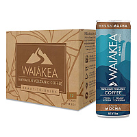 Waiakea Hawaiian Volcanic Cold Brew Coffee, Mauna Mocha, 11 oz Can, 12/Carton (NOV00627)